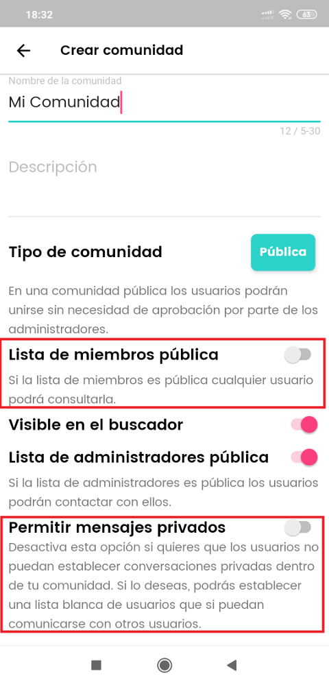 privacidad de comunidad