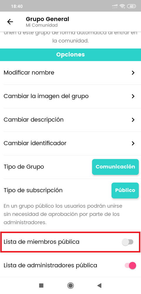 privacidad de grupo